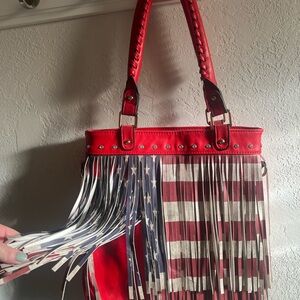 Patriotic Red and Blue Fringe Shoulder Bag